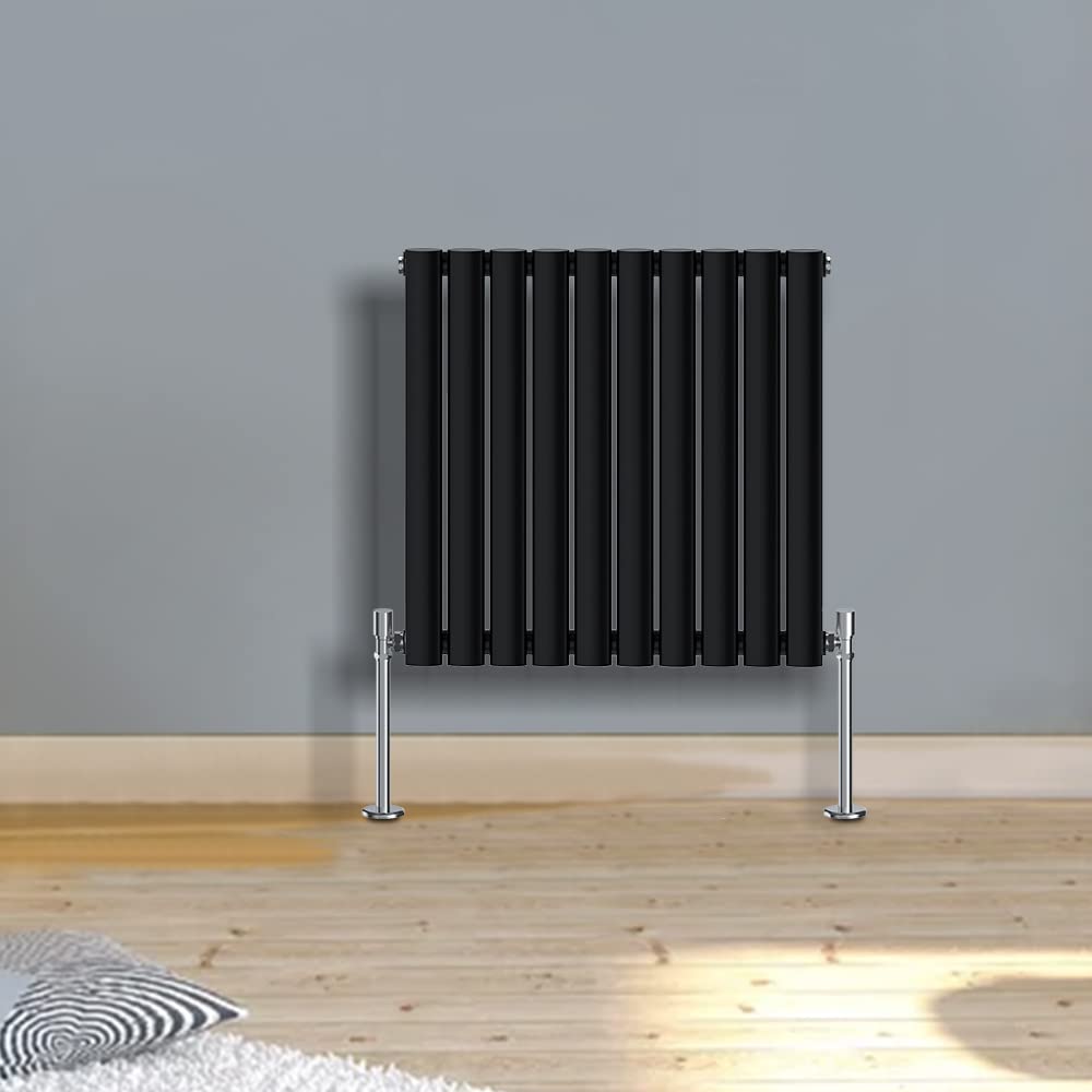Warmehaus Modern Black Horizontal Single Oval Panel Radiator 600x590mm — image 1