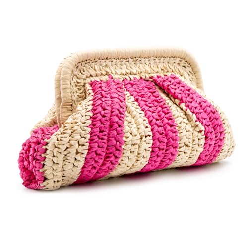 Image of Straw Clutch Purses - Straw Crossbody Bags for Women Woven Purse Beach Handbags Cloud Dumpling Pouch