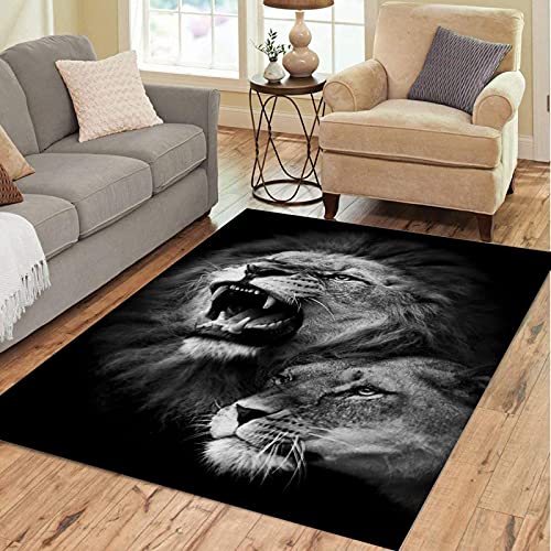 Bljanglai Alfombras con Imágenes De Cabeza De Rey León Africano En Blanco Y Negro para Sala De...