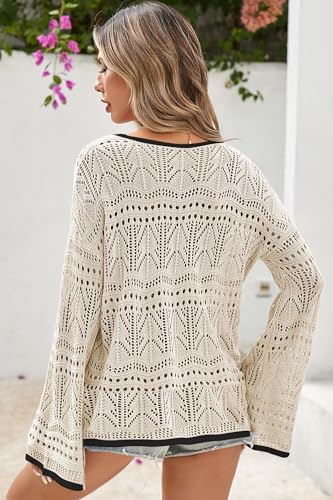 Image of Cakulo Womens Summer Crochet Tops Boho Off Shoulder Sweaters Lightweight V Neck Loose Vacation Resort Wear 2026