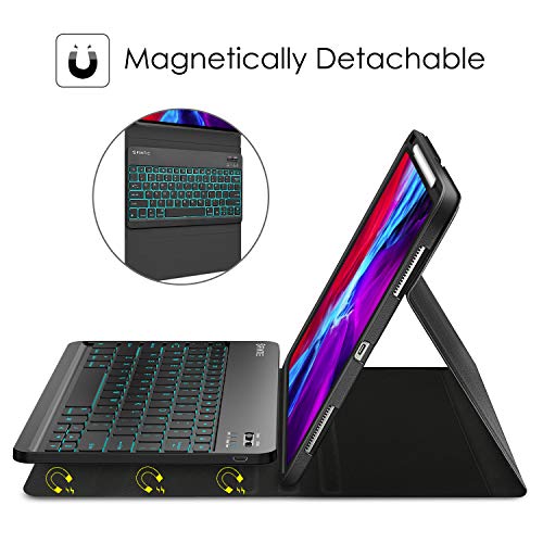 Fintie Keyboard Case For Ipad Pro 12.9" 4Th & 3Rd Generation 2020/2018, Soft Tpu Back Cover W/Pencil Holder & [7-Color Backlight] Magnetically Detachable Wireless Bluetooth Keyboard, Black #TOP1