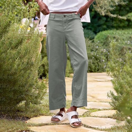 Cropped Linen Pants Women Wide Leg Casual Baggy Linen Beach Pants High Waisted Gauze Work Pant Bootcut Crop Trousers4