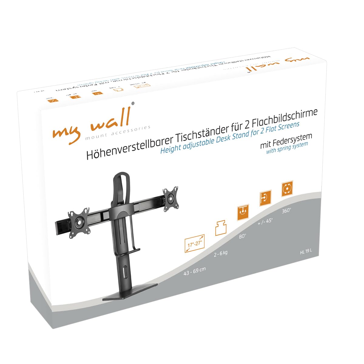 My Wall HL 19 L - Supporto da tavolo per monitor da 43,2 cm (17) - 68,6 cm (27), inclinabile e girevole, girevole