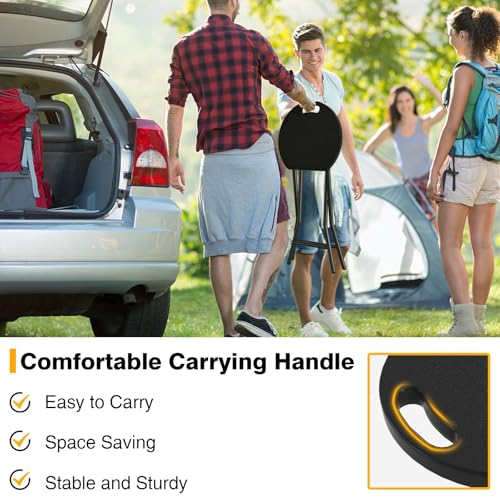 Image of Portable Folding Chair with Handle, Heavy Duty Round Fold Stool Chair | 500lbs Capacityfor Adults, 18 Inch Foldable Stool for Dorm, Kitchen, Vanity, Church and Outdoor use