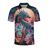 Golf Polo Shirts for Men Women - Dragon Mens Polo Shirt Short Sleeve Golf Shirts Dry Fit Casual Tennis T-Shirt S15 Size 3XL