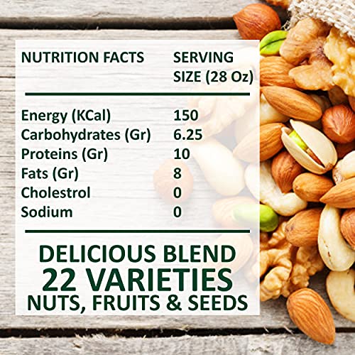 Image of Organic Mixed Nuts, Dry Fruits, Seeds and Berries - 300 Gms - Roasted and Crunchy Nutritious Snack - 22+ Varieties like Almonds, Cashew, Cranberries, Sunflower Seed, Seeds, Peacans, Pista, etc