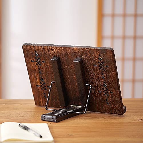 Sinobest Book Stand With Page Clips, Foldable Reading Rest Holder, Portable Desk Bookrest, Cookbook /Tablet Pc/ Music Document Stand, Adjustable Wood Reading Frame (Chinese Knot, 13.2 X 9.5 Inches) #TOP3