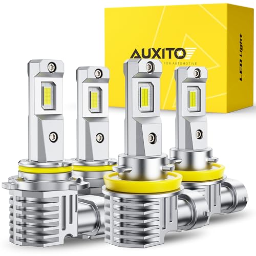 Image of AUXITO 9005 H11 LED Bulbs, 80,000LM 15X Super Bright, Pack of 4 | 6500K Cool White, 20 Years Long Lifespan, 1:1 Mini Size Replacement Fog Light Bulbs, Plug-N-Play