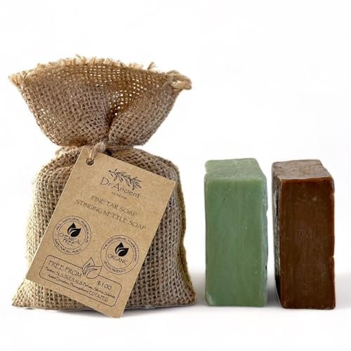 Dr.Ancient Jabón de Ortiga + Jabón de Alquitrán de Pino Orgánico Natural Vegano Tradicional Hecho a Mano Antiguo - ¡Absolutamente Sin Químicos! 140 g (Paquete de 2)