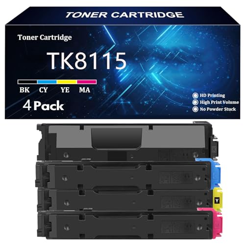 TK8115 Cartucho de Tóner de Alto Rendimiento para Kyocera TK8115 TK-8115K TK-8115C TK-8115Y TK-8115M Compatible para Kyocera ECOSYS M8130cidn M8124cidn Impresoras con Chip,4 Color-4 Pack