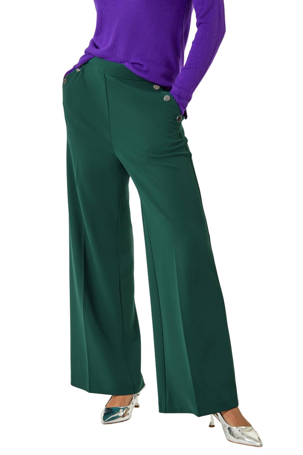 Roman Women's Teal Button Pocket Full Length Trousers