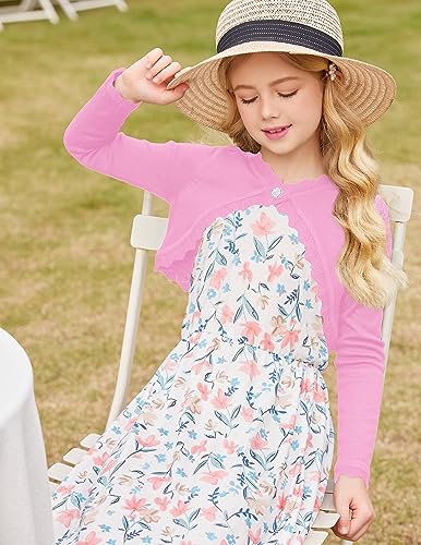 Image of Arshiner Girls Open Front Bolero Shrug Kids Long Sleeve Cropped Elegant Cardigan Knit Sweater