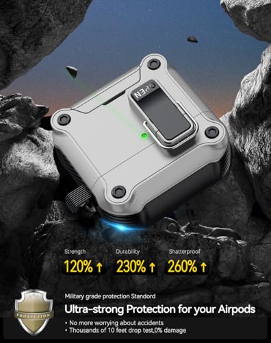 Image of Pohgelan for AirPods 4 Case with Safety Lock-Silver | Magnetic Automatic Lock with Cleaning Kit&Keychain,Compatible with Magsafe