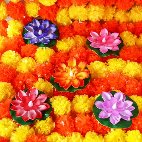 Wavwavw 10 Pcs Marigold Garland for Diwali Decoration Pooja Decoration Items Indian 5 Feet Long Artificial Marigold Flowers for Pooj Dia De Los Muertos Varalakshmi Day of The Dead