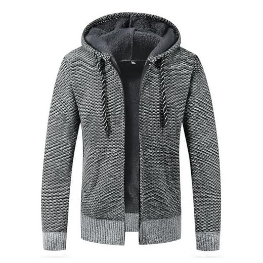 Strickjacke Herren mit Kapuze Fleecejacke Gefüttert Grobstrickjacke Fleece Jacke Warm Strickmantel Teddyfutter Übergangsjacke Business Freizeitjacke Sportlich Herbstjacke Männer Wolljacke