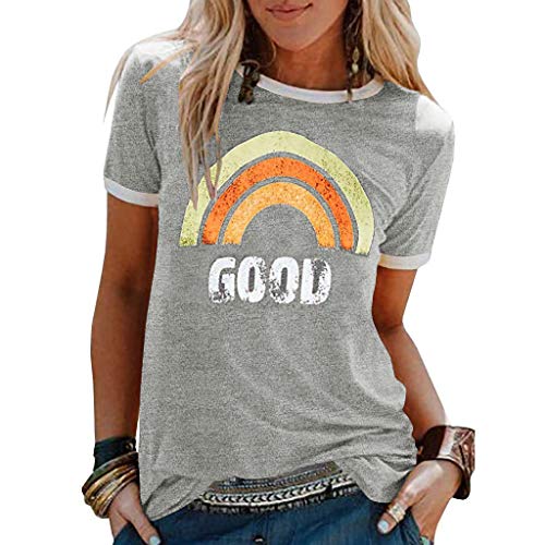 Mikilon Good Vibes Graphic Tee Shirt for Women Teen Girls Short Sleeve Casual Funny Cute T Shirt Top with Sayings Gray