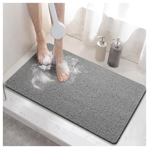 HITSLAM Alfombra Ducha Antideslizante, 60x40cm Alfombra de bañera Antideslizante con Drenaje, Suave PVC Lufa Alfombra baño, Secado Rápido, Gris