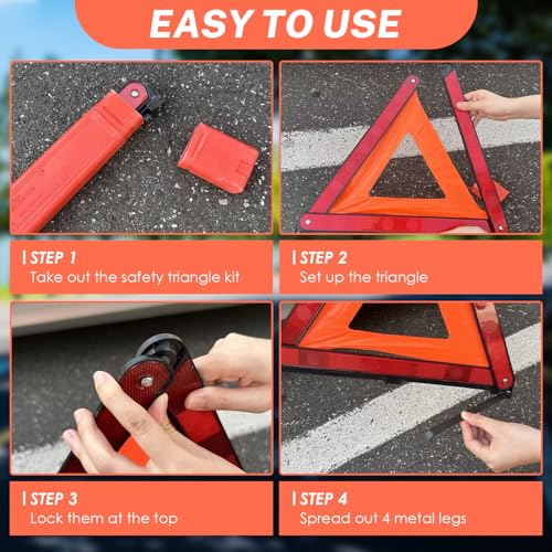 Image of NATGAI 6 Pack Emergency Warning Kit 3 Triangles + 3 Vests with Storage Case