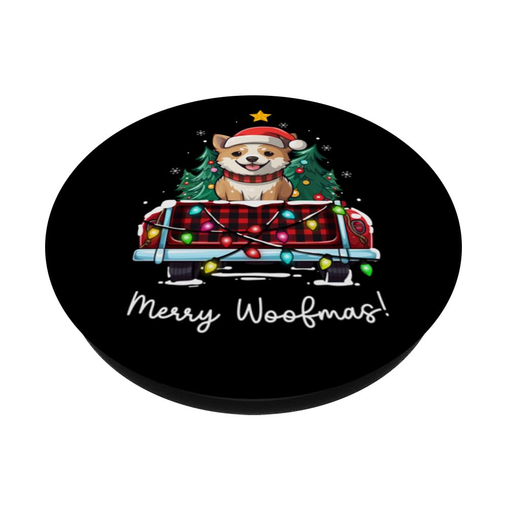 Korean Jindo Christmas Dog Truck Plaid Funny Xmas Tree PopSockets Swappable PopGrip, Black - Image 2