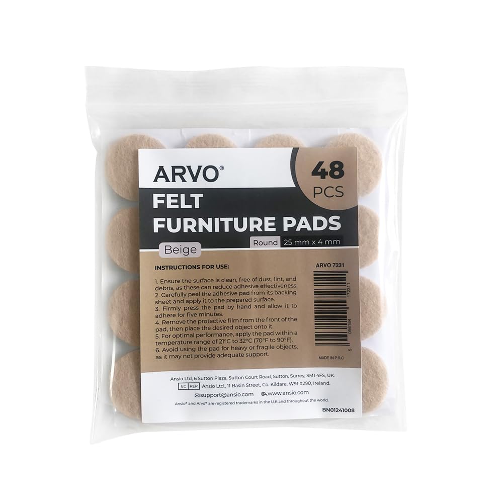 ARVO Furniture Pads Floor Protectors - 48 Pcs Felt Furniture Pads, Felt Pads for Furniture Feet, Non-Slip Anti-Scratch for Hardwood Floors, Chair Legs - Beige