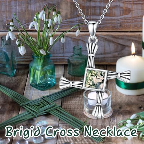 St Brigid’s Cross Necklace 925 Sterling Silver Brigid Cross Moss Agate/Abalone Pendant Christian Protection Irish Jewelry Gifts for Men Women4