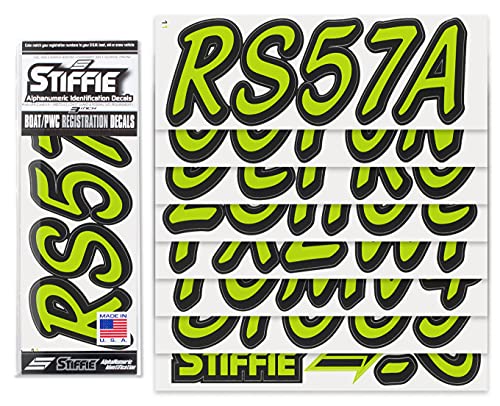 Image of STIFFIE Whipline Solid Atomic Green /Black 3 inch Alpha-Numeric Registration Identification Numbers Stickers Decals for Boats & Personal Watercraft