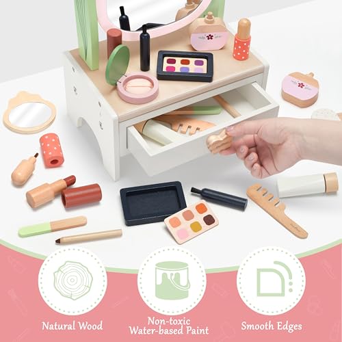 PairPear Wooden Vanity Set for Kids, Pretend Play Toddler Makeup Toy - image 3