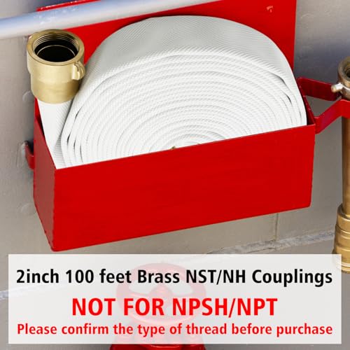 BITOTU Fire Hose, White, 2 inches x 100' Lay Flat Heavy Duty Backwash/Discharge Firehose, NST/NH Brass Connectors (2” NST/NH-100FT) by BITOTU - Image 2