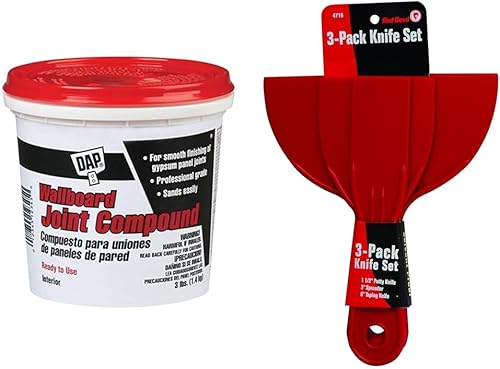 Dap 10100 Wallboard Joint Compuesto, blanco, 3 libras y Red Devil 4718 Juego de cuchillos de plástico de 3 piezas, 1 paquete