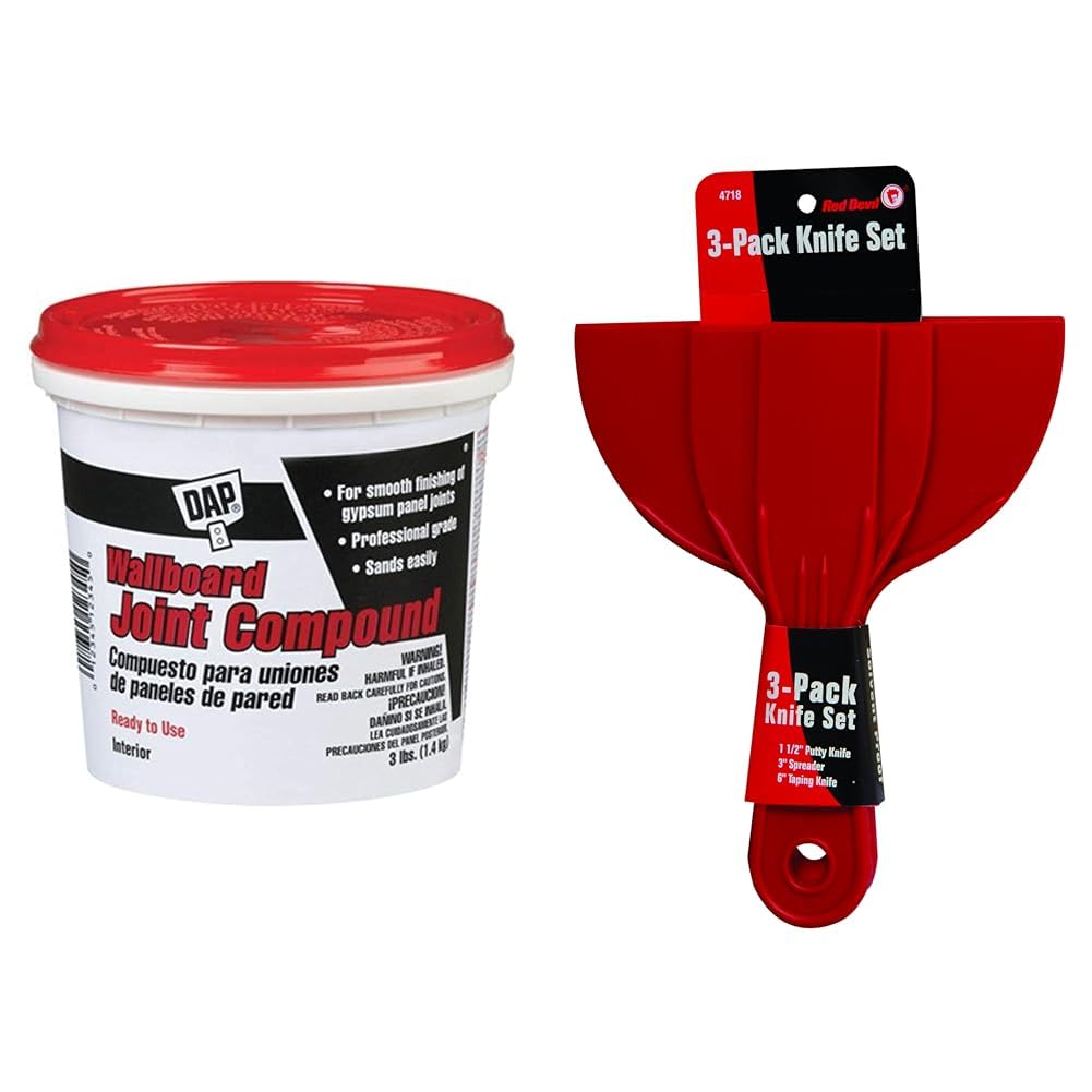 10100 Wallboard Joint Compound, White, 3-Pound & Red Devil 4718 3-Piece Plastic Knife Set, 1-Pack