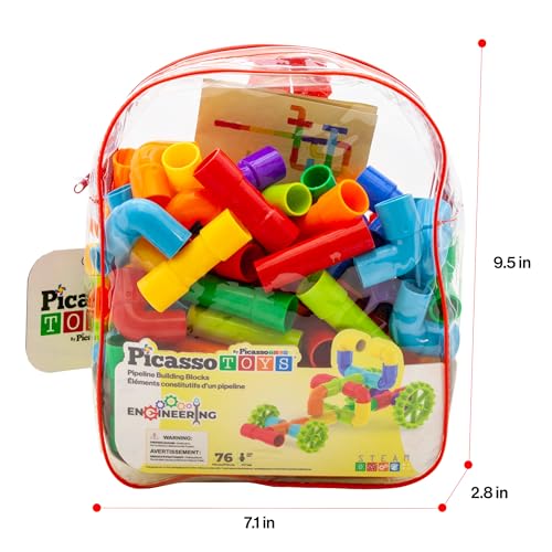 PicassoTiles 76PC STEM Pipe Building Interlocking Tube Construction Toy with Wheels and Storage Backpack Creative Educational Brain Development Learning Blocks for Kids Ages 3+ Boys and Girls PTT138 - Image 9
