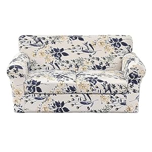 KRFOONN 3 Piece Stretch Sofa Couch Covers for 2 Cushion Couches Printed Sofa Loveseat Slipcover with 2 Separate Seat Cushion Covers Washable Sofa Slip Covers Furniture Protector (Loveseat, 27), Medium