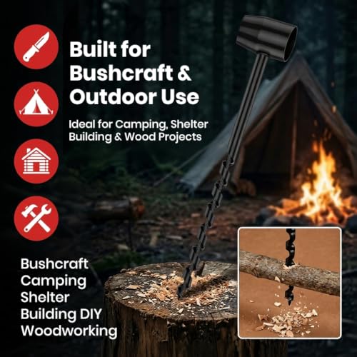 Image of Serplex Hand Auger Wood Drill with Scotch Eye Wood Auger Manual Hand Drill Bit Tool for Camping Bushcraft Outdoor Woodworking Manual Hole Cutting
