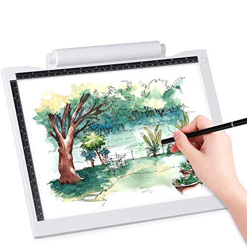 AGM Mesa de Luz Dibujo A4, LED Tableta de Luz, Tablero de Trazado Super Delgado y Brillo Ajustable, Usar por Cable USB y Batería para Dibujao, Artistas, Animación, Bocetos, Caligrafía