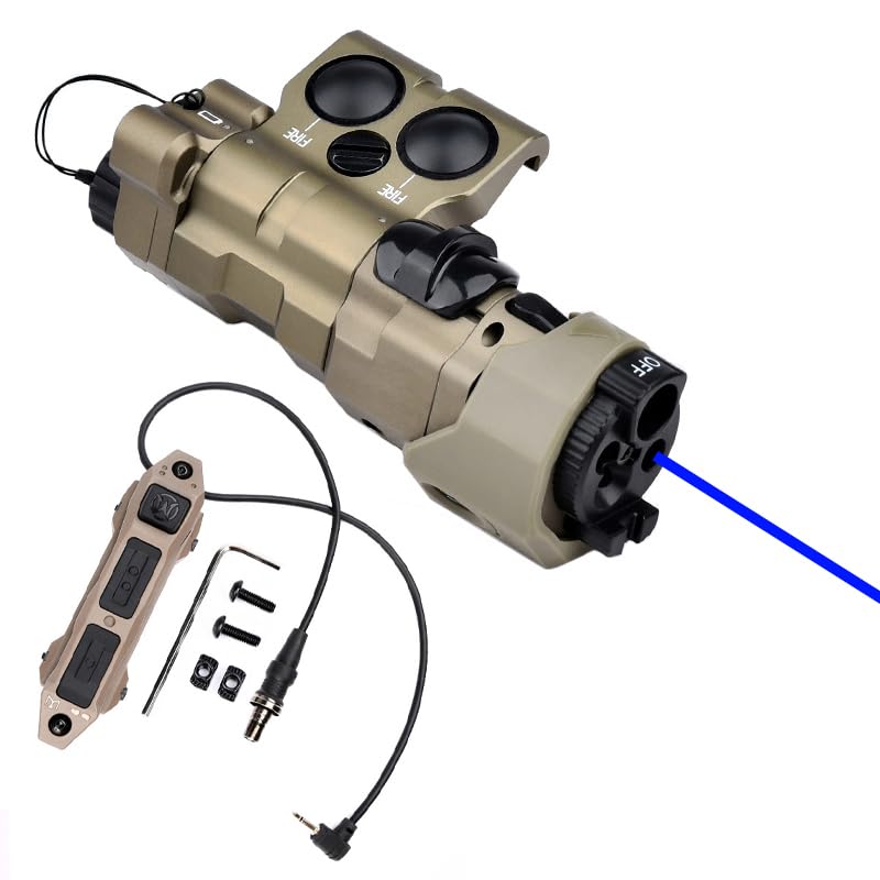 Metal MW C1+ Box Aiming Laser Sight(with Red/Green/Blue Laser+IR Laser+IR Fill Light + 220 Lumens LED Flashlight), & New Dual Wire Modular Remote Pressure Switch(SF+2.5) Combo,Tan