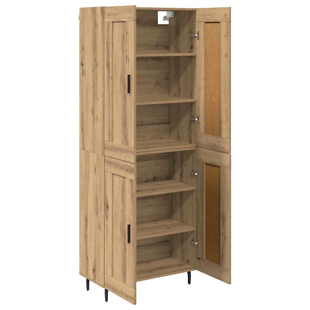 Artisan Oak Engineered Wood Tall Sideboard with Iron Legs | Features a 69.5x34x180 cm slim profile, providing vertical storage for living rooms, kitchens, and entryways.