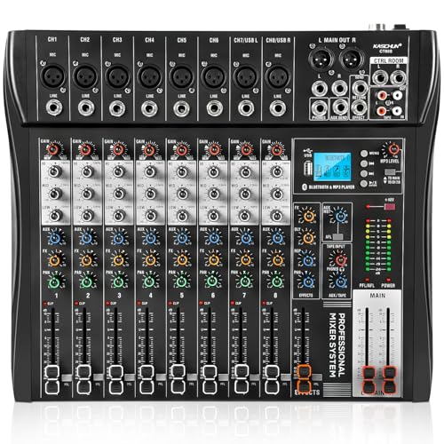 8 Channel Audio Mixer with Bluetooth, Professional DJ Mixer Board with 48V Phantom Power, USB Audio...