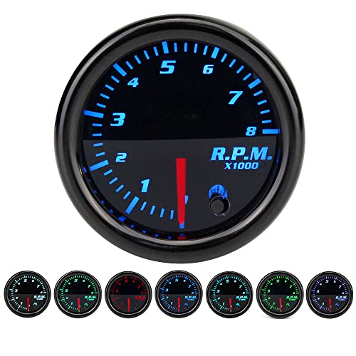 Tacómetro de coche de 12V con pantalla LED de 7 colores y rango de medición hasta 8000 RPM