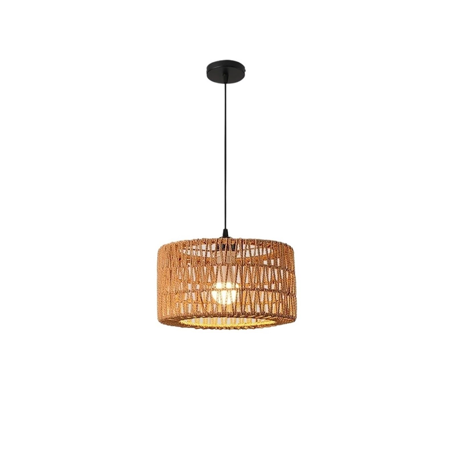 Rattan Lampshade E27 E26 Woven Chandelier Boho Chandelier with Handwoven Rattan Basket Lampshade Hanging Light Fixture Bedroom Kitchen Farmhouse(A7)