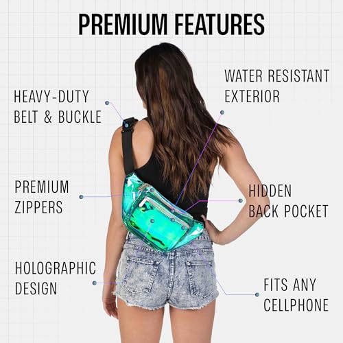 Image of Sojourner Holographic Rave Fanny Pack - Packs for Festival Women, Men | Cute Fashion Waist Bag Belt Bags (Transparent - Aqua)