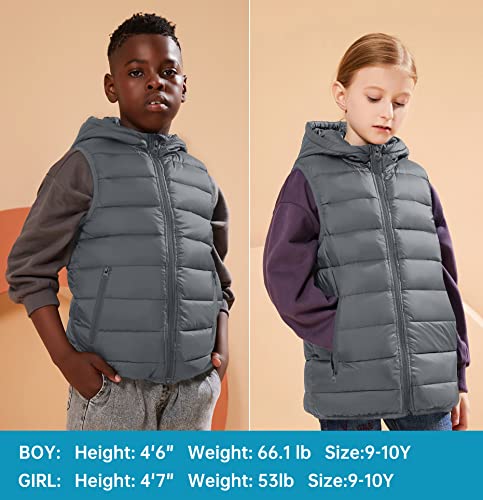 SOLOCOTE Boy's Puffer Vest Hooded Coat Water-Resistant Warm Winter Fleece Sleeveless Girl's Jacket for 6-14 Years2