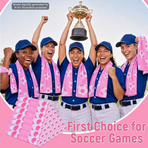 Image of 30Pcs Pink Soccer Ball Cooling Towels for Neck and Face 40 x 12 Inch Sports Team Gifts Sweat Microfiber Workout Ice Towel for Gym Pink Breathable Chilly Bulk Neck Wraps for Athletes Camping Outdoor