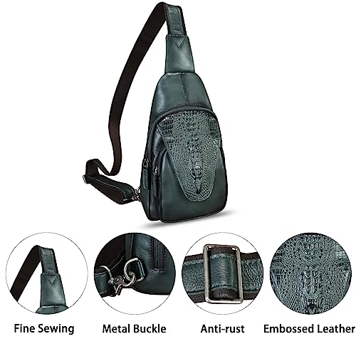 Genuine Leather Sling Bag Embossed Crocodile Pattern Leather Crossbody Sling Backpack Handmade Chest Purse Daypack (Darkgrey)2
