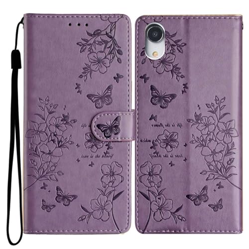 Reevermap for iPhone XR Case Flip Wallet Case Shockproof PU Leather Butterfly Magnetic Bumper Cover for iPhone XR Phone Case with Kickstand Card Holder Purple