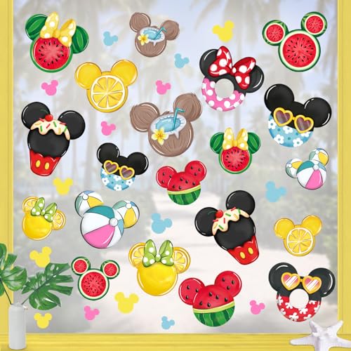 Pycat Summer Window Clings 4 Sheets Colorful Watermelon Lemon Coconut Ice Cream Stickers Decal Decorations Swim Ring Ball Seasonal Home Kitchen Decor