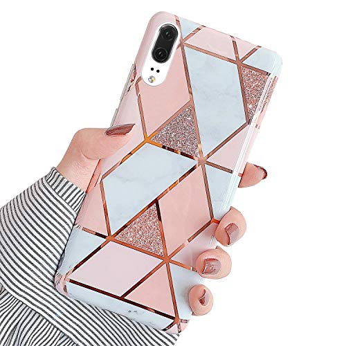 Robinsoni Case Compatible with Huawei P20 Cover Silicone TPU Case Marble Mirror Reflection Case Colorful Plating Back Cover Ultra Thin Silicone Bumper Case Marble Case Red