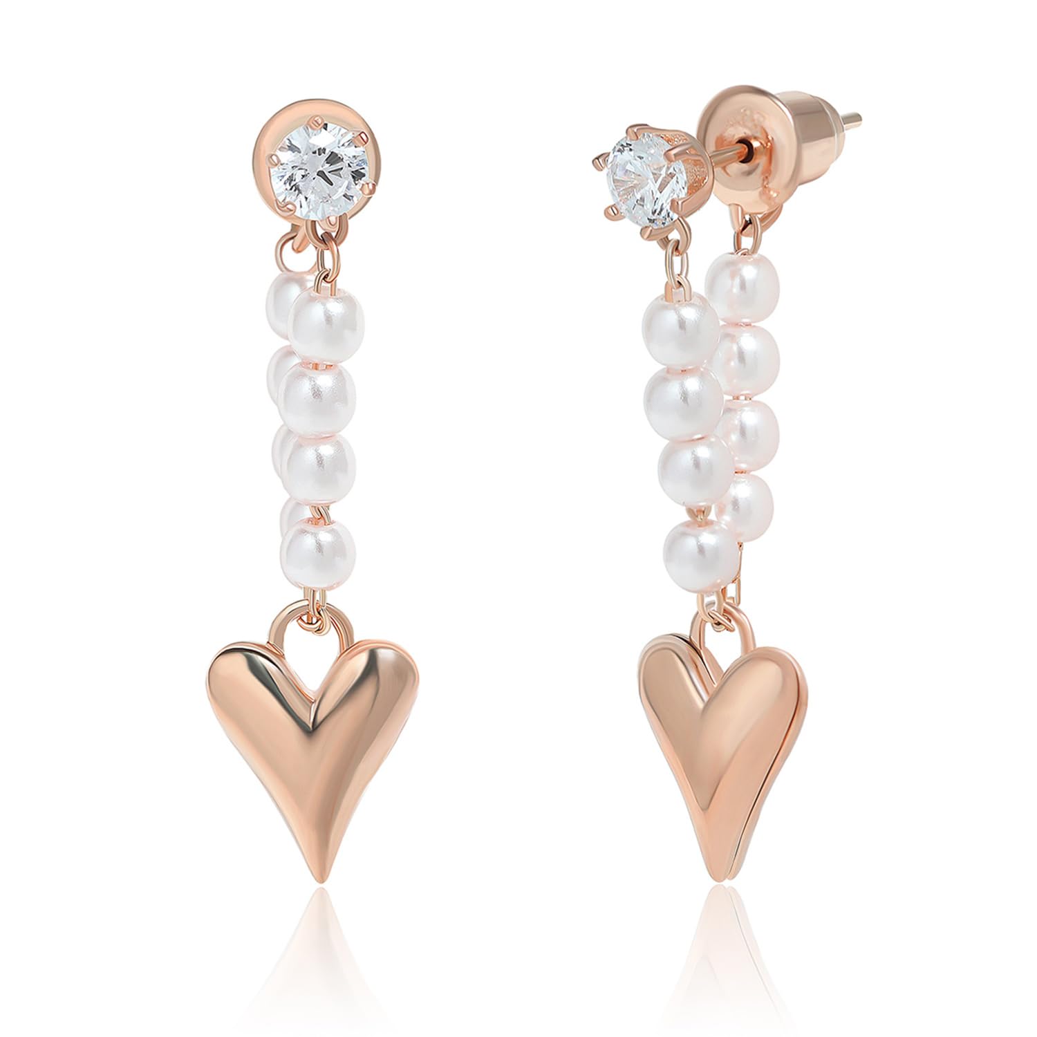 Meissa Orecchini Perle Donna Argento 925 Carini Orecchini Pendenti per Spose Orecchini Cuore Ipoallergenico Gioielli Regalo Matrimonio Anniversario, Oro rosa