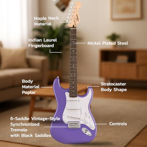 Image of Fender Squier Sonic Stratocaster - Ultraviolet Bundle with Frontman 10G Amp, Tuner, Strap, Cable, Picks, and Austin Bazaar Instructional DVD