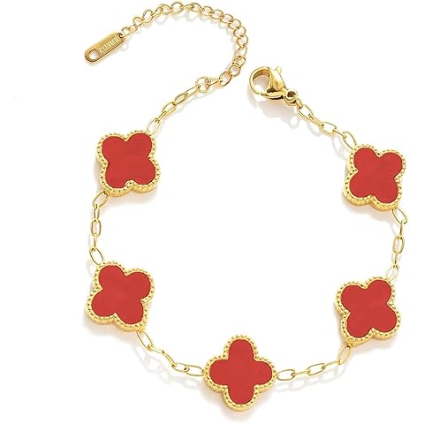 Three-leaf clover bracelet women's bracelet double-sided 18K gold-plated, four-leaf clover women's chain bracelet, cute jewelry gift set for women for family and ladies