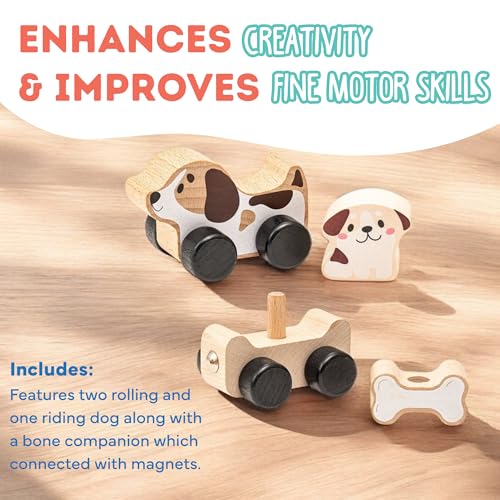 Image of Cubika Wooden Clever Puppies Train Toy - Magnetic Dog-Themed Wood Toy Playset for Toddlers 18 Months+ - Montessori Toy for Fine Motor Skills and Imaginative Play